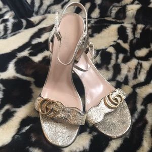 GUCCI Marmont Sandal Sz38.5 Gold Metallic GG